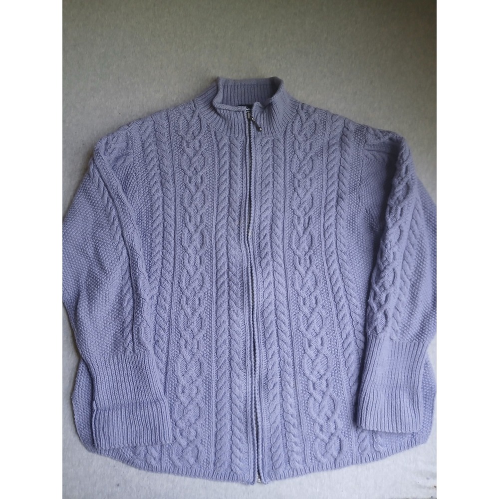 Icelandic Cardigan Large Wool Zip Fisherman Cable Knit Vintage 90s Sweater